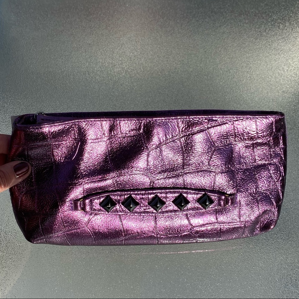Fernando Sanchez Y2K Wristlet Metal Pink Leather Mini Purse Handbag Clutch